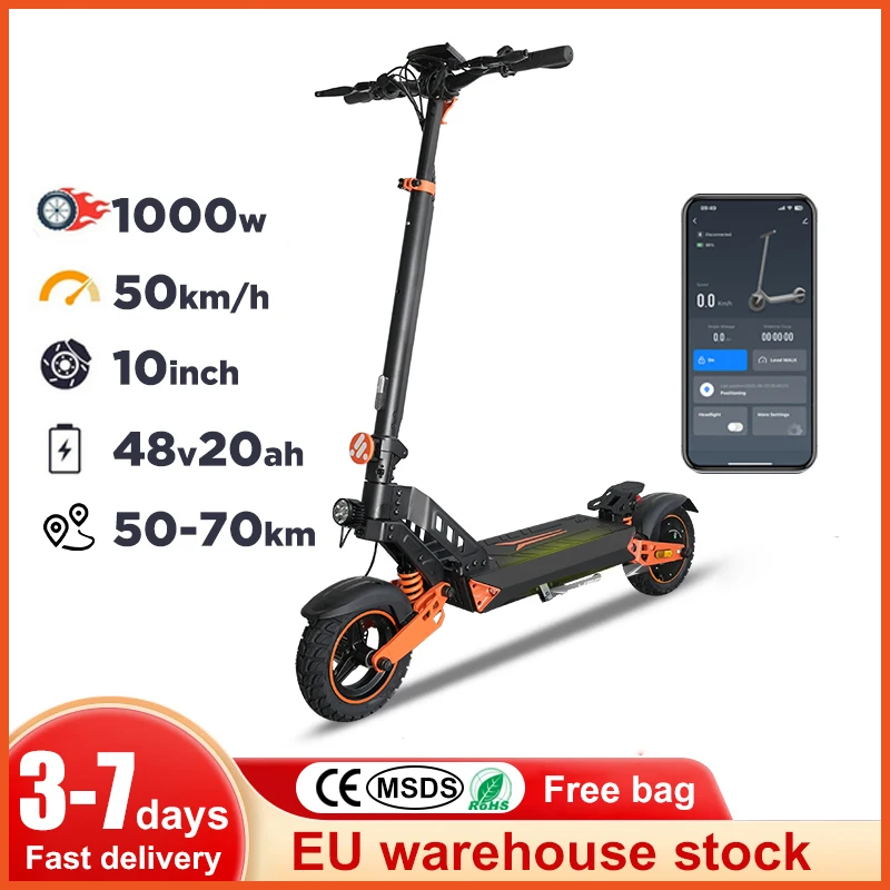 Elektroroller für Erwachsene, 1000W Hochleistungsmotor, 48V 20Ah Akku, Höchstgeschwindigkeit 50 km/h, 70 km Reichweite, mit großem LCD-Display, 10-Zoll-Offroad-Reifen, schneller E-Scooter für den