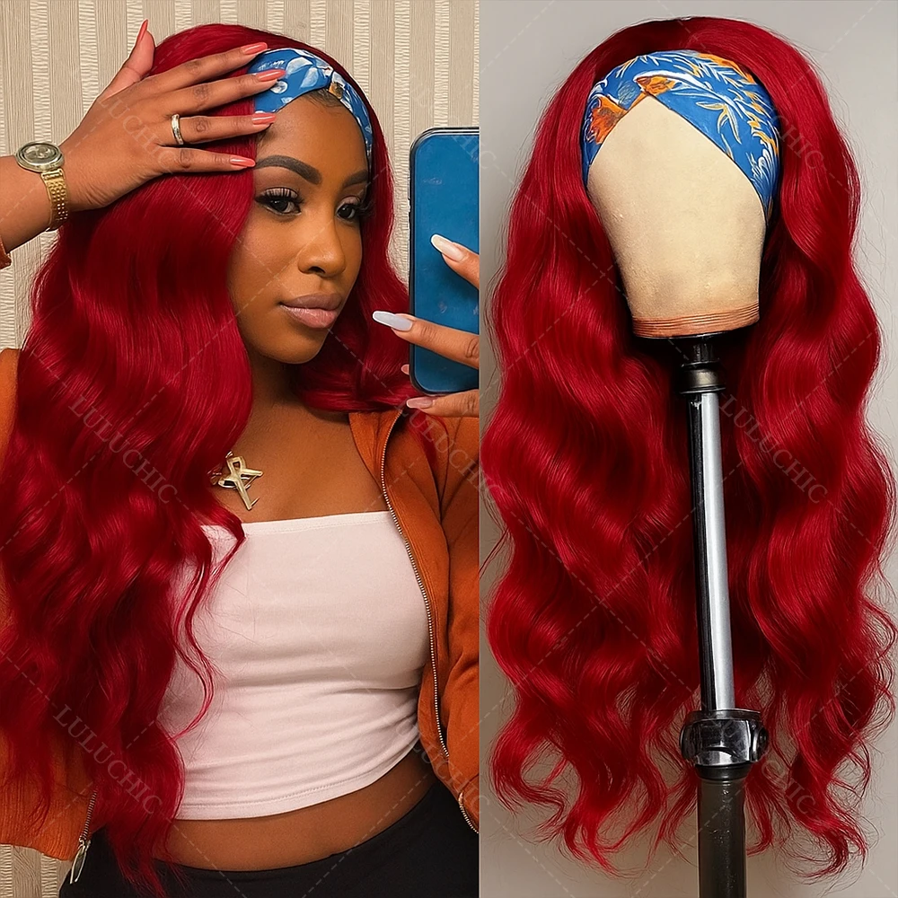 

200% Headband Wigs Human Hair Body Wave Burgundy Human Hair Wig Machine Made 350 Ginger Color Glueless Wigs Reddish Brown Wigs