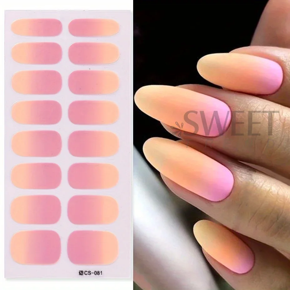 6pcs/set Gradient Nail Polish Strips Stickers Pink Purple Nude Color Ombre Design Full Cover Gel Decal Self Adhesive Wraps Decor