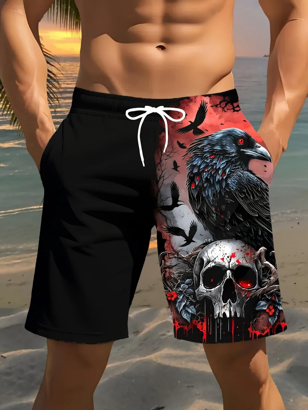 Vintage New Men's Skull 3D Print Casual Shorts Graphic Beach Shorts Summer Dark Style Swim Trunks Quick-Dry Shorts Men's Clothes