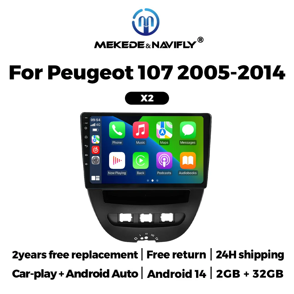 2026 Draadloze Carplay Android Auto autoradio voor Peugeot 107 Toyota Aygo Citroen C1 2005-2014 Multimedia Videospeler GPS Navigatie