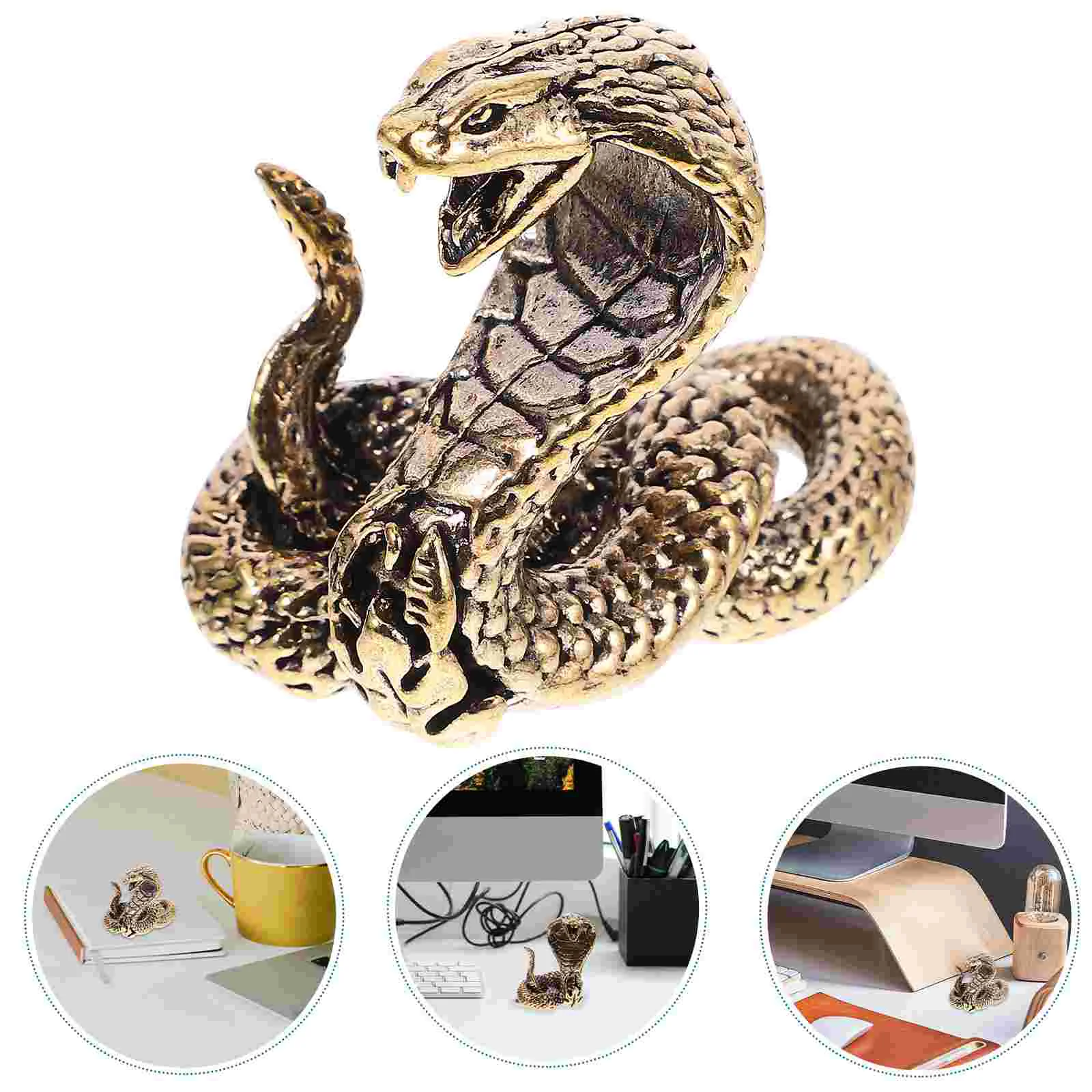 Reptile Toys Bronze Tea Pet Creative Snake Figurine Top Hat Table Ornament Man Red Necklace