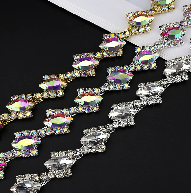 10 Yards Strass Kette Trim Glänzende Kristall Diamant Zubehör DIY Handwerk Hochzeit Party Geschenk Dekoration Diamant Metall Kette – Detail 1