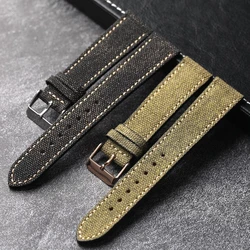 Handmade Canvas Lamination Leather Strap 18 19 20 21 22MM Black Green Vintage Men's Antique Watch Bracelet