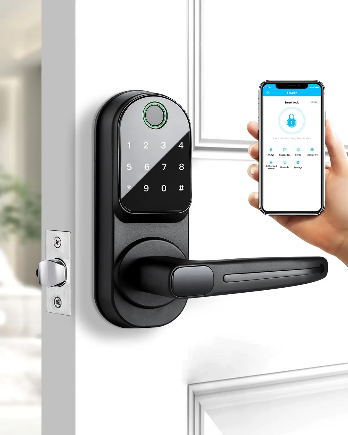 ttlock Smart Lock Fingerprint Door Lock Keyless Entry Door Lock with Reversible Handle Matte Black