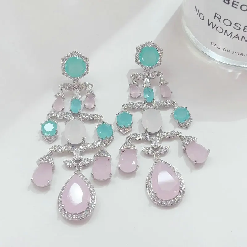 Bilincolor Luxurious Pink and Blue Tassel Earring for Women