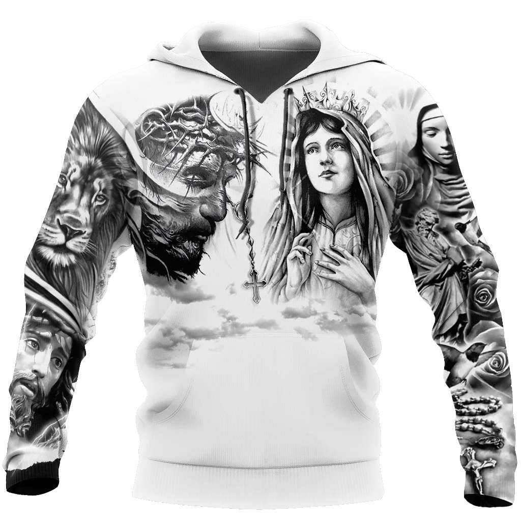 Men's Hoodie Jesus God Cross Print Oversized Vintage New Arrival 2024 Fashion Loose Pullover Casual Hot-selling Streetwear Tops