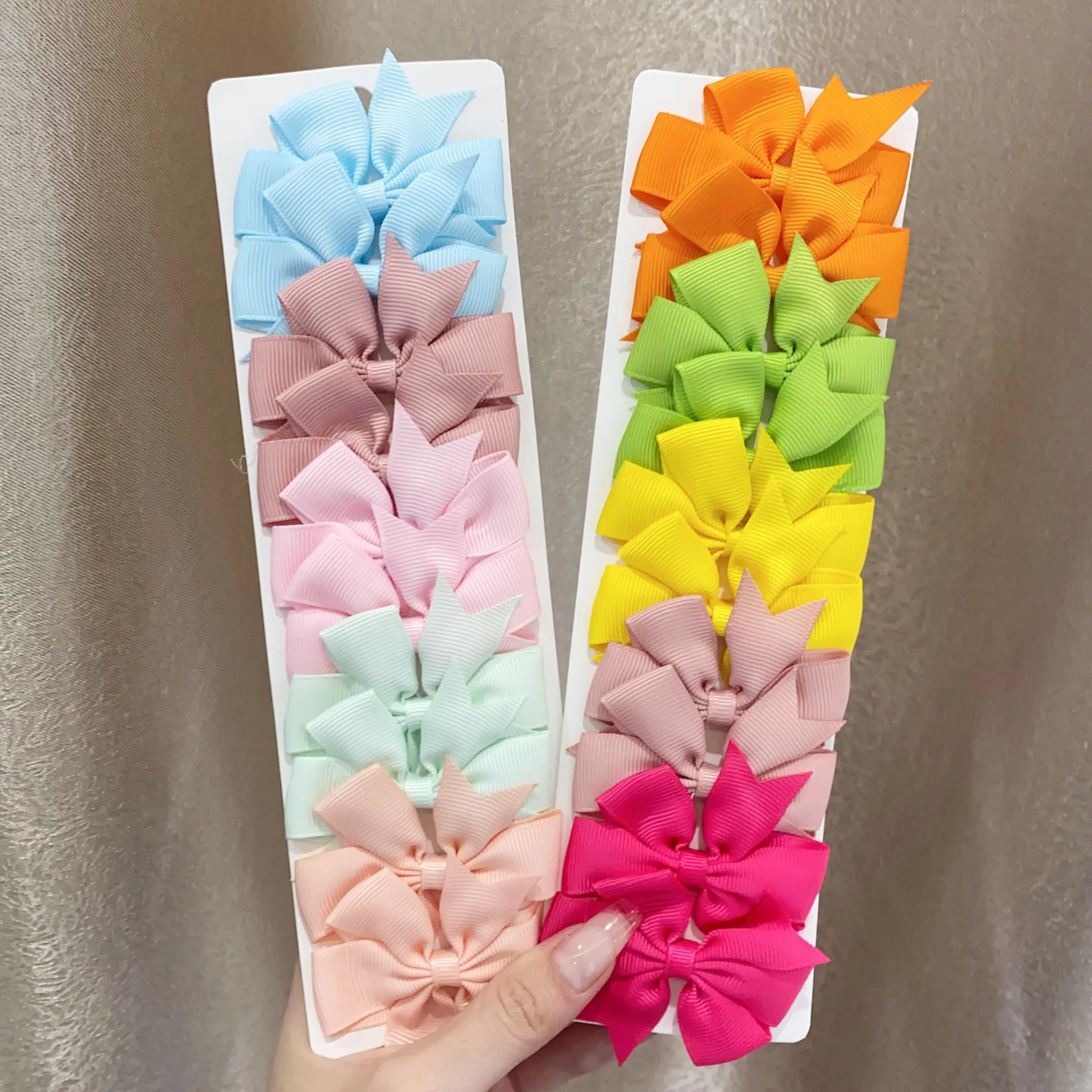 10pcs/set Solid Colors Grosgrain Ribbon Bows Clips Hairpin Girl\'s hair bows Boutique Hair Clip Headware Kids Hair Accessories