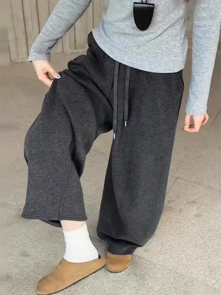 

Ay Широкие брюки Thiened Fce на подкладке, свободные прямые повседневные брюки для мужчин и женщин, зимние удобные драпированные спортивные штаны