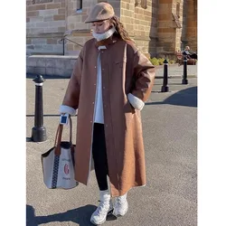 Brown Faux Fur Jacket For Women's Winter 2024 New Retro Suede Lamb Fur With Velvet And Thick Rabbit Hair Cotton Jacket Long Blac