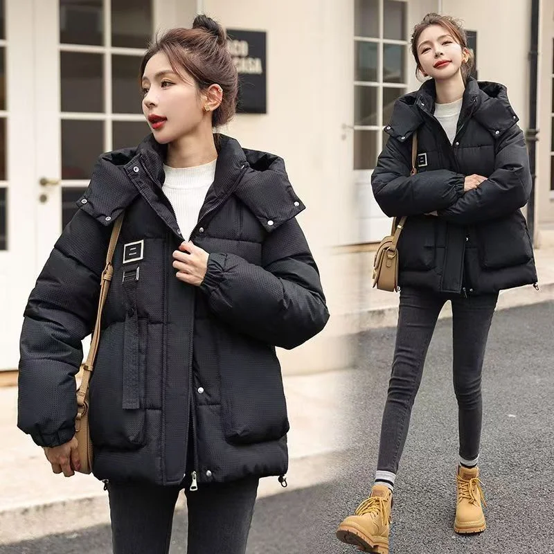 New Fashion In Autumn And Winter Of 2024 Cotton-padded Jacket Stand Collar Hooded Loose Joker Cold-proofcasual Cotton-padded Top