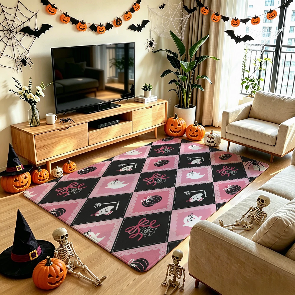 1pc pink black Halloween ghost skeleton living room floor mat soft anti-slip silicone tufted  living rooms  sofas  bedrooms