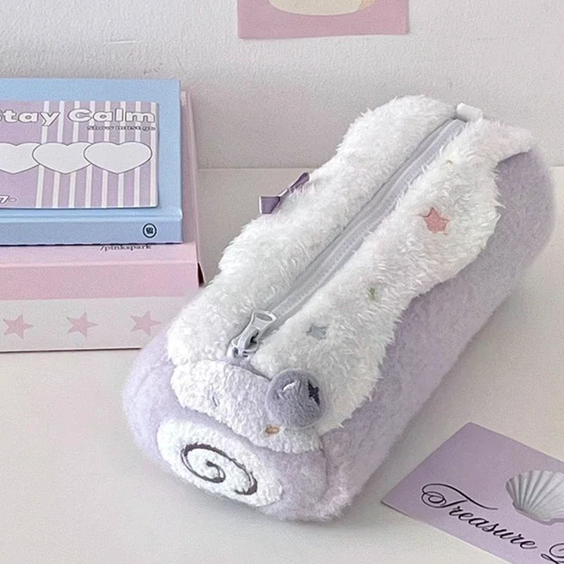 1Pcs Cute Cake Cosmetics Bag Swiss Roll Plush Pencil Case Kawaii Large Capacity Stationery Organizer School Girls Gift