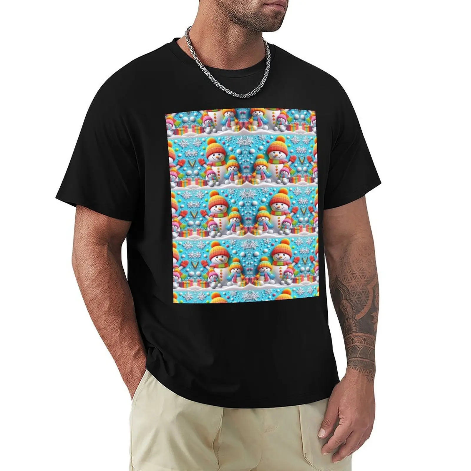 

Cute Whimsical Snowman Family Christmas 3D Design. T-Shirt Luxury man football t shirt plus size tops shirts men