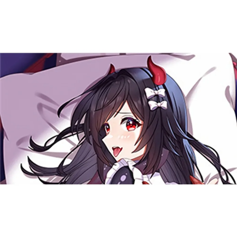 Anime Royal Fortune Dakimakura Case Black Hair Red Eyes Devil Horn White Hair Bow Double Sided Printing Soft Pillowcase