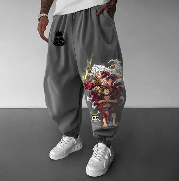 One Piece character printed long pants for men and women, autumn and winter fleece long pants, sporty and casual