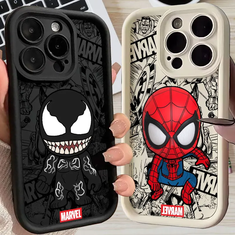 Venom Spiderman Phone Case For iPhone 11 12 13 14 15 16 Pro Max Cartoon Marvel Funda For iPhone 15 16 Plus Soft Protective Cover