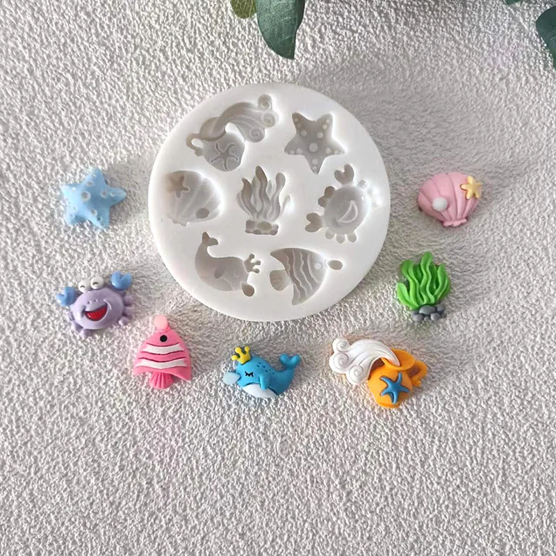 Ocean Shell Starfish Conch Dolphin Silicone Mold Fish Mermaid Tail Chocolate Fondant Cake Decorating Tools Candy Clay Resin Mold