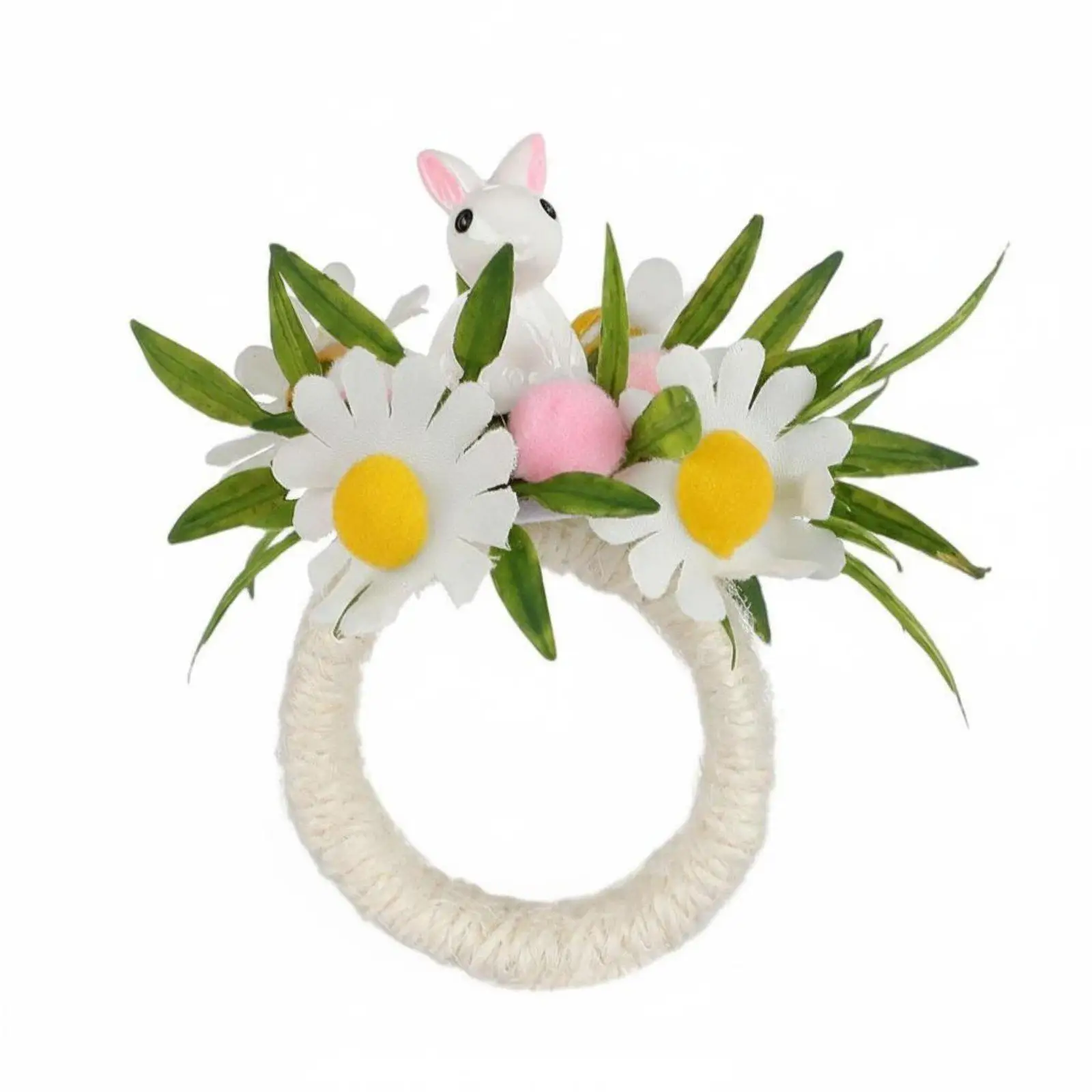 Joyful Rabbit Napkin Ring with Greenery for Easter Wedding Table Decor Festive Charm Plastic Hemp Rope Centerpiece