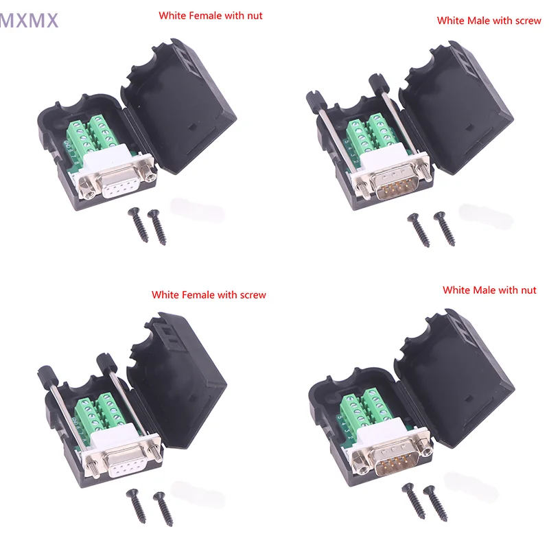 

"DB9 Serial RS232/485/422 Adapter, Solderless Male Female COM Connector, 9 Pin Breakout Terminals, 21-24 AWG Wire