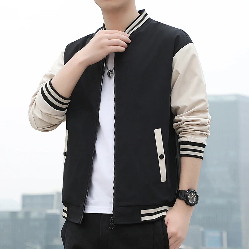 

2025 New Spring and Autumn Jackets Mens Coats Baseball Collar Striped Patchwork Fashion Clothing Trends Slim Fit