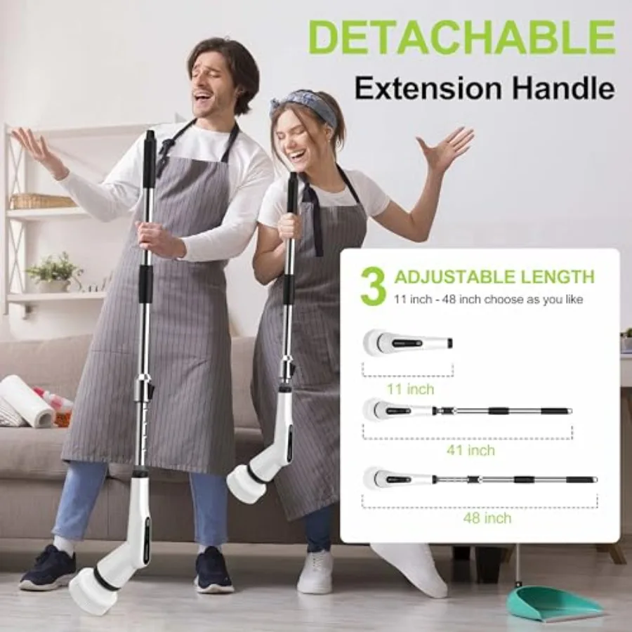 Electric Spin Scrubber, 12-in-1 Shower Scrubber and Retractable Long Handle, 44 lbs High-Torque and Variable Speed Shower Clean