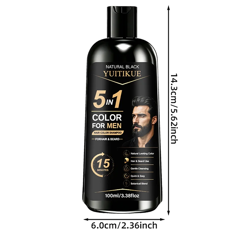 YUITIKUE 5-in-1 Herren Schwarzhaarfarbe Shampoo 15 Minuten Natürliche Haarfarbe für Haar und Bart Botanische Sanfte Grauabdeckung Haarfärbepflege für Zuhause – Detail 10