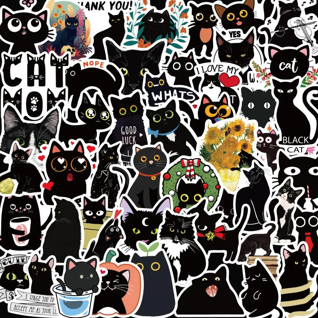 

10/50/100pcs Cute black Cat stickers Children Gift DIY Skateboard Luggage Refrigerator Notebook Waterproof Stickers