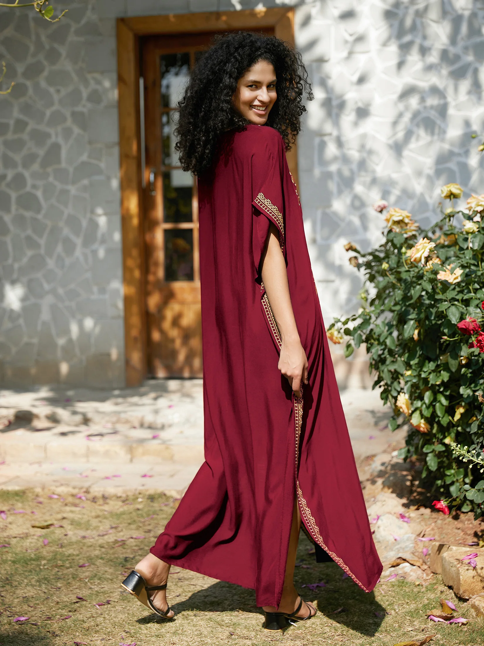 2024 Plus Size Women Dress V-neck Gold Embroidered Clothing Print Robe Summer Beach Cover-ups Casual Loungewear Maxi Dress Q1642