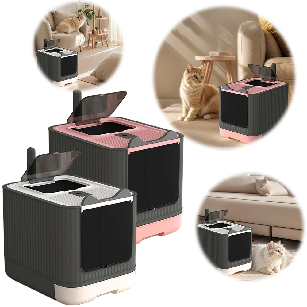 Toilette désodorisante de grande capacité pour chat, entièrement fermée, désodorisante, entraînement pour chaton, bassin pour bac à sable, livres pour chats