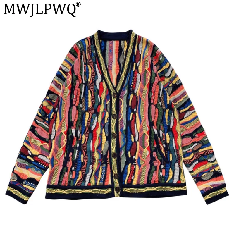 MWJLPWQ Early Autumn New Trendy Outerwear Sweaters Painting Graffiti Designs Stylish Vintage Cardigans Retro Tops Tide 21566
