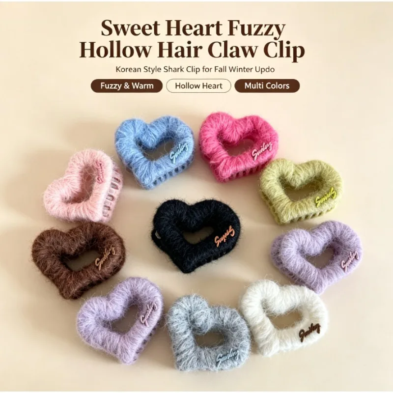 2026 Sweet Heart Wrapped Knit Hollow Hair Claw Clip, Korean Style Elegant Shark Clip, Autumn Winter Hair Accessories for Women