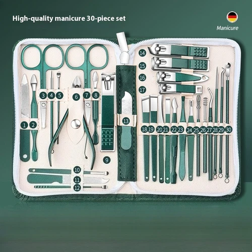 Juego de cortaúñas de 30 piezas, kit de herramientas de manicura, cortaúñas de acero inoxidable, kit completo de cuidado de uñas