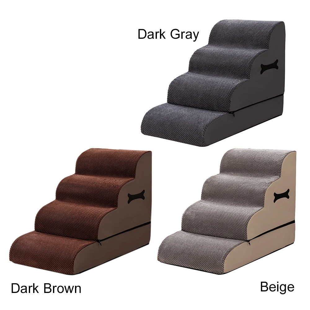 Ramp Pet Stairs 4-Tiers Dog Stairs Non-Slip Dog Ladders Ramp for High Bed and Couch Zipper Detachable Changeable for Dogs Cats