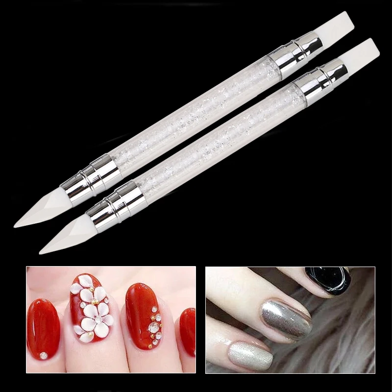 

Nail Silicone Pen for Nail Art Tips Carving Tool, Glitter Sticker Pickup, Brush with Rhinestones Handle