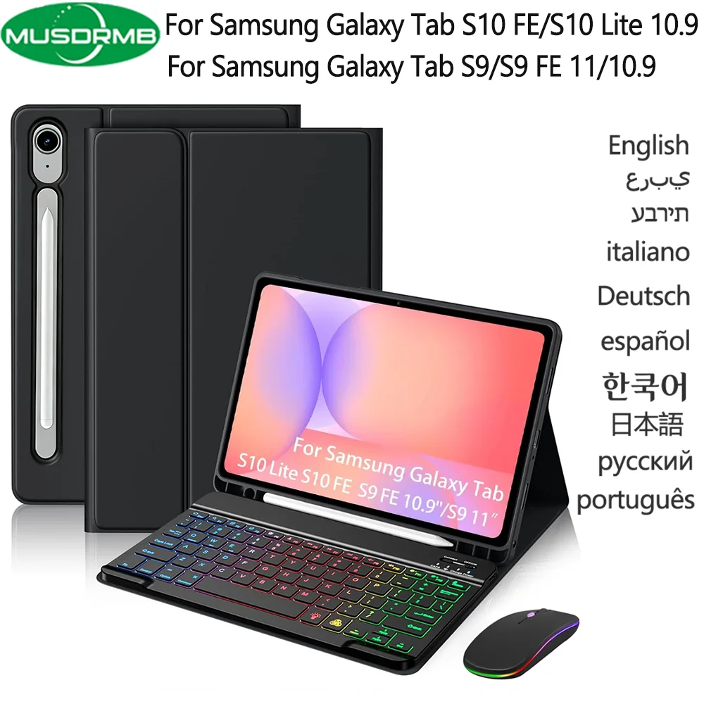 

Case with keyboard Mouse for Samsung Galaxy Tab S10 Lite/S10 FE/S9 FE/S9 11inch Pen Slot Cover with Detachable Keyboard Funda