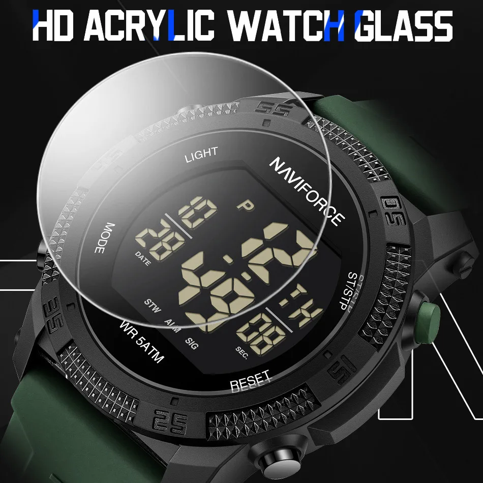 NAVIFORCE 2024 New Fashion Men Electronic Watch Waterproof Date and Week Silicone Strap LCD Digital Wristwatch Relogio Masculino