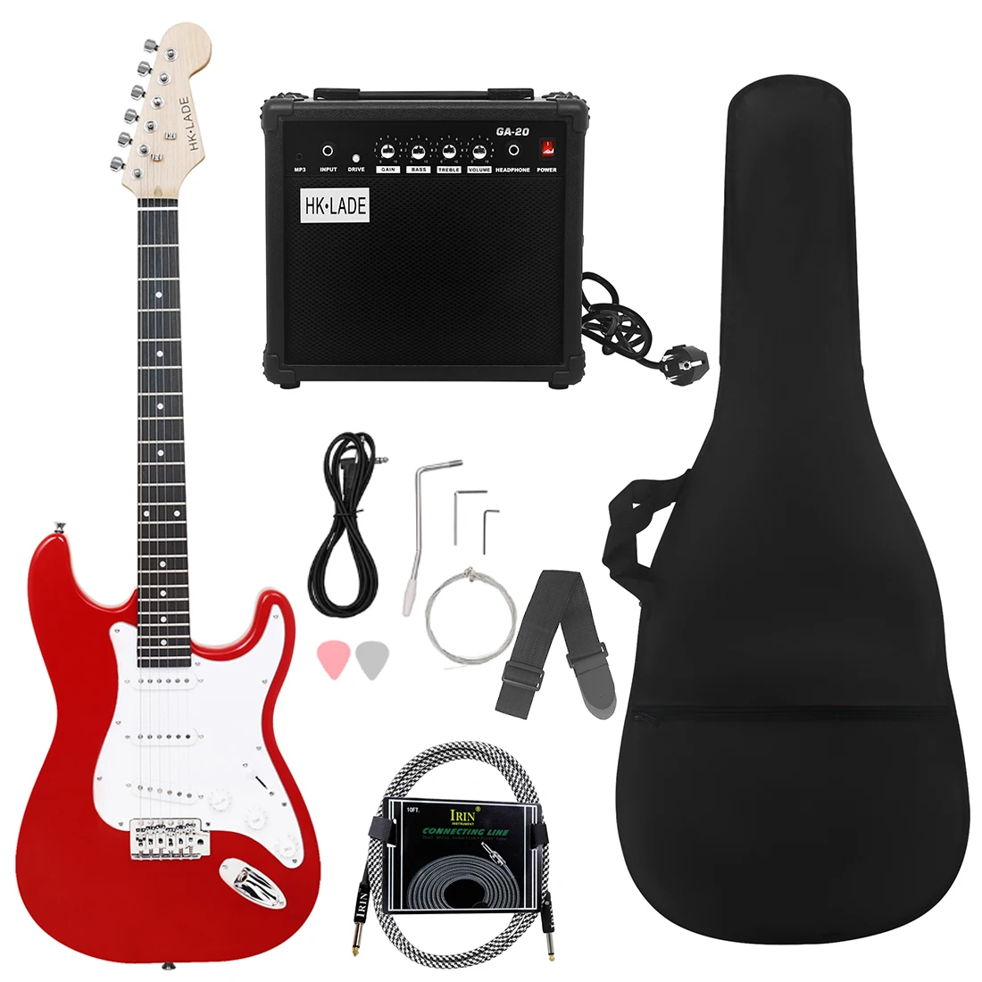 HK-LADE Red ST Electric Guitar Set Rosewood Fretboard Electric Guitar Set with Sound Bag Strap Plectrum Strings Amplifier Parts