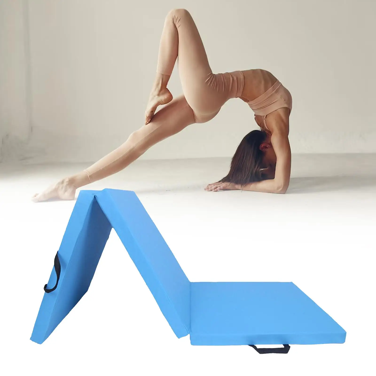 Three Fold Folding Exercise Mat Unisex Thick Carrying Handle Foldable Yoga Mat for Balance Stretching Fitness Gymnastics Workout