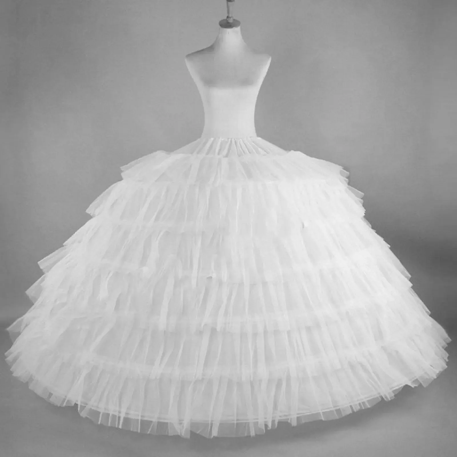 White Tulle Crinoline Petticoat 6 Hoop Skirt Half Slip Underskirt for Wedding Dress Bridal Long Ball Gown