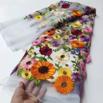 Fiori di pizzo 3D bianchi ultimi stili di pizzo africano tessuti di pizzo per feste francesi 5 yarde Tulle tessuti di pizzo nigeriano per la sposa