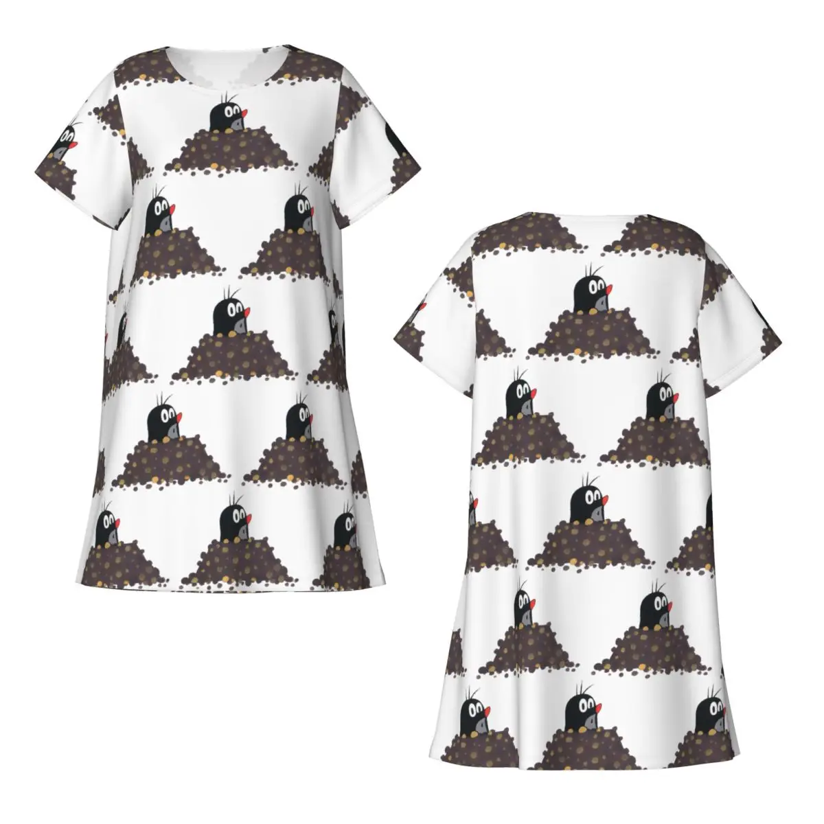 Custom Mole Happy Krtek Short Sleeves Nightdress For Sleeping Sleepshirts Women Short Sleeve Nightgowns Loose Pajama Dress