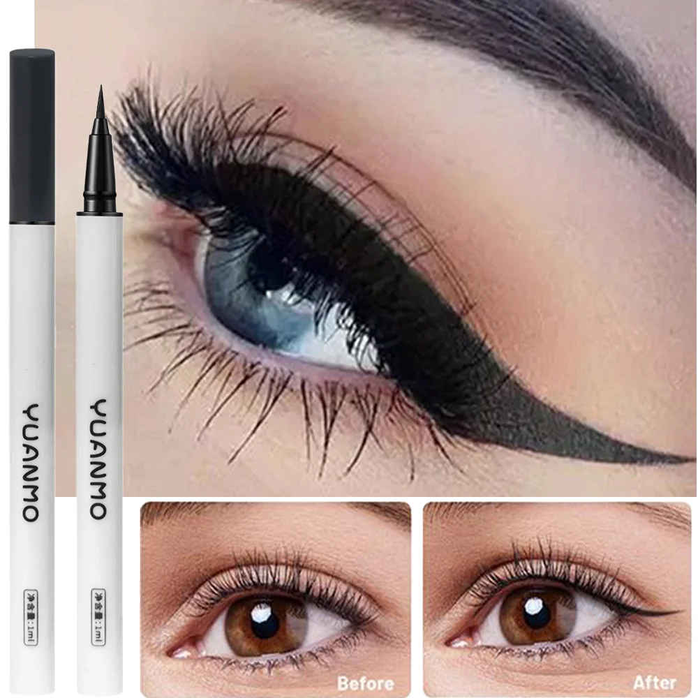 超極細ブラウンリキッドアイライナー – 防水、耐汗、速乾、横たわるカイコペン、長持ち、汚れ防止、ユニセックス