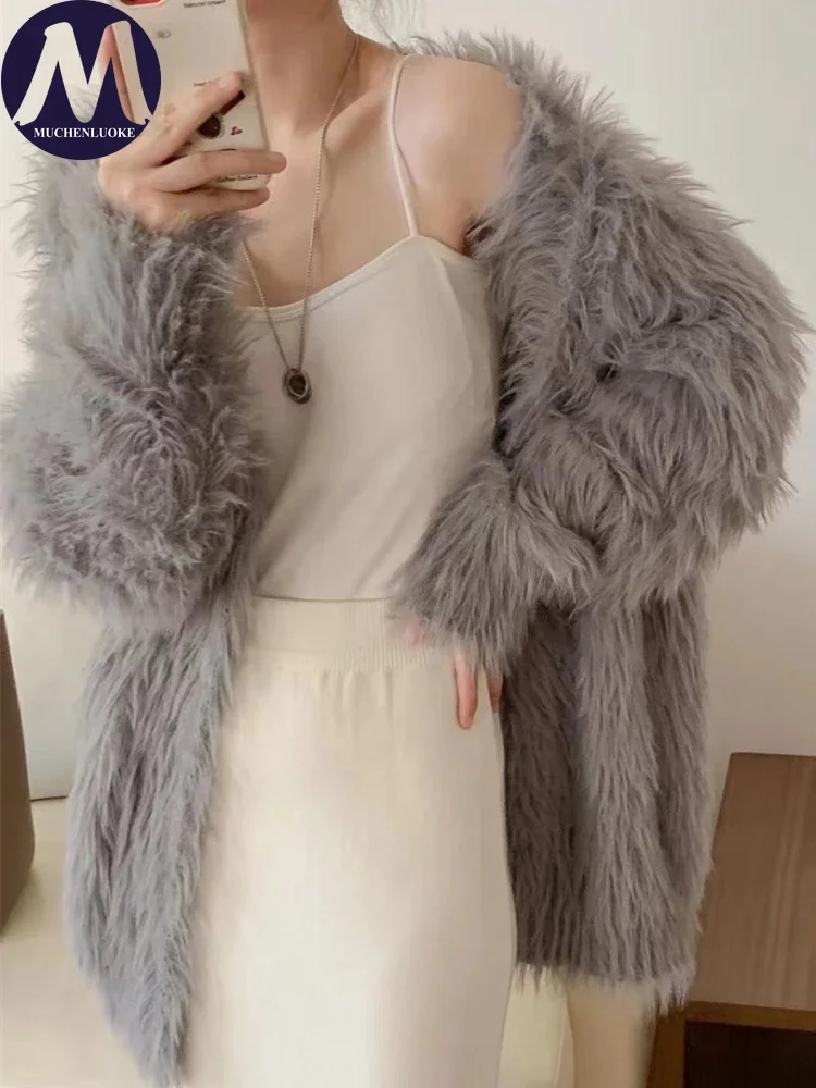 Women\'s Imitation Mink Velvet Cardigan Knitted Sweater Coats Casual Loose Clothing Spring Autumn New Fashion