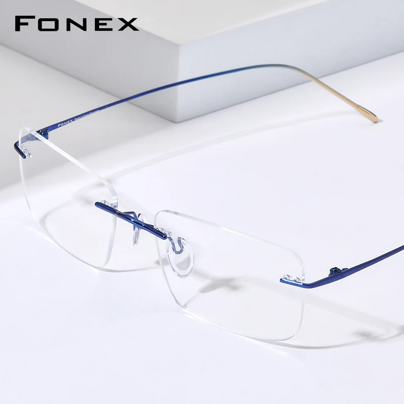FONEX Titanium Eyeglasses Frame Men Brand Design Rimless Square Glasses Frameless Ultralight-Weight Japanese Women Eyewear 85870