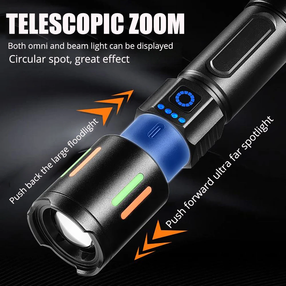 10000000LM Ultra Powerful White Laser Flashlight USB Rechargeable High Power Shot Long 5000M Tactical Telescopic Lantern Camping