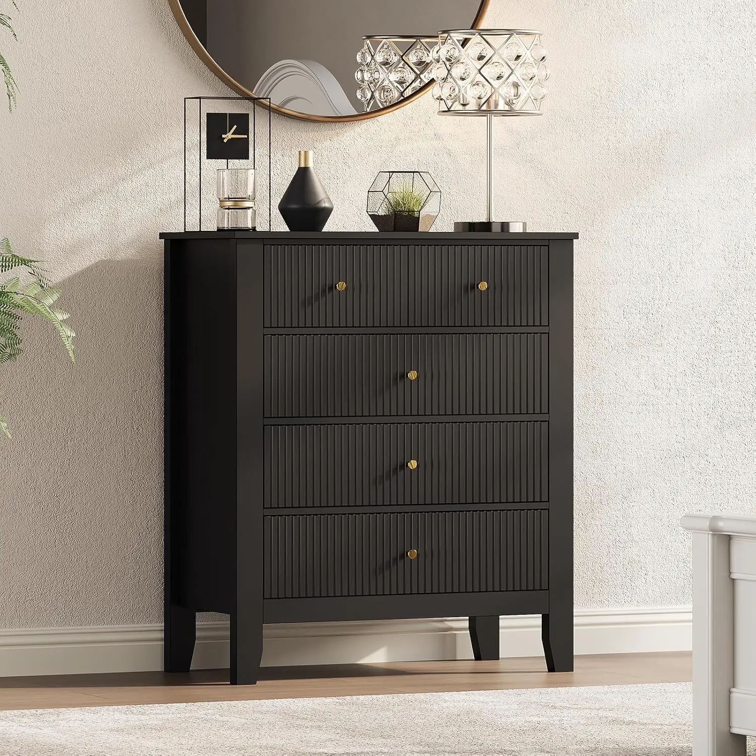 

Upgraded Wide & Tall Fluted Nightstand For Bedroom, 32" * 37" Tall Modern Bedside Table With Charging Station,, Customized