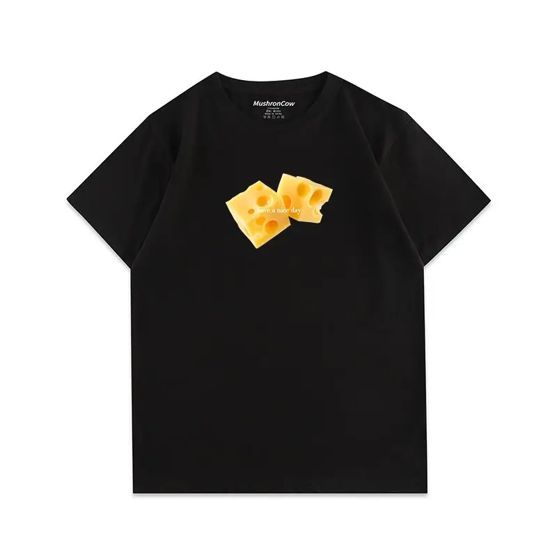 

The New American High Street Cheese Printing Easy and Comfortable Leisure Short Sleeve T-shirt Lovers with Men and Women
