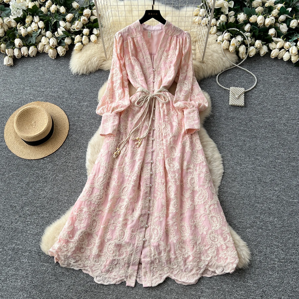 

Шикарное винтажное длинное платье с v-образным вырезом и вышивкой, корейская модная женская одежда, церемониальные платья