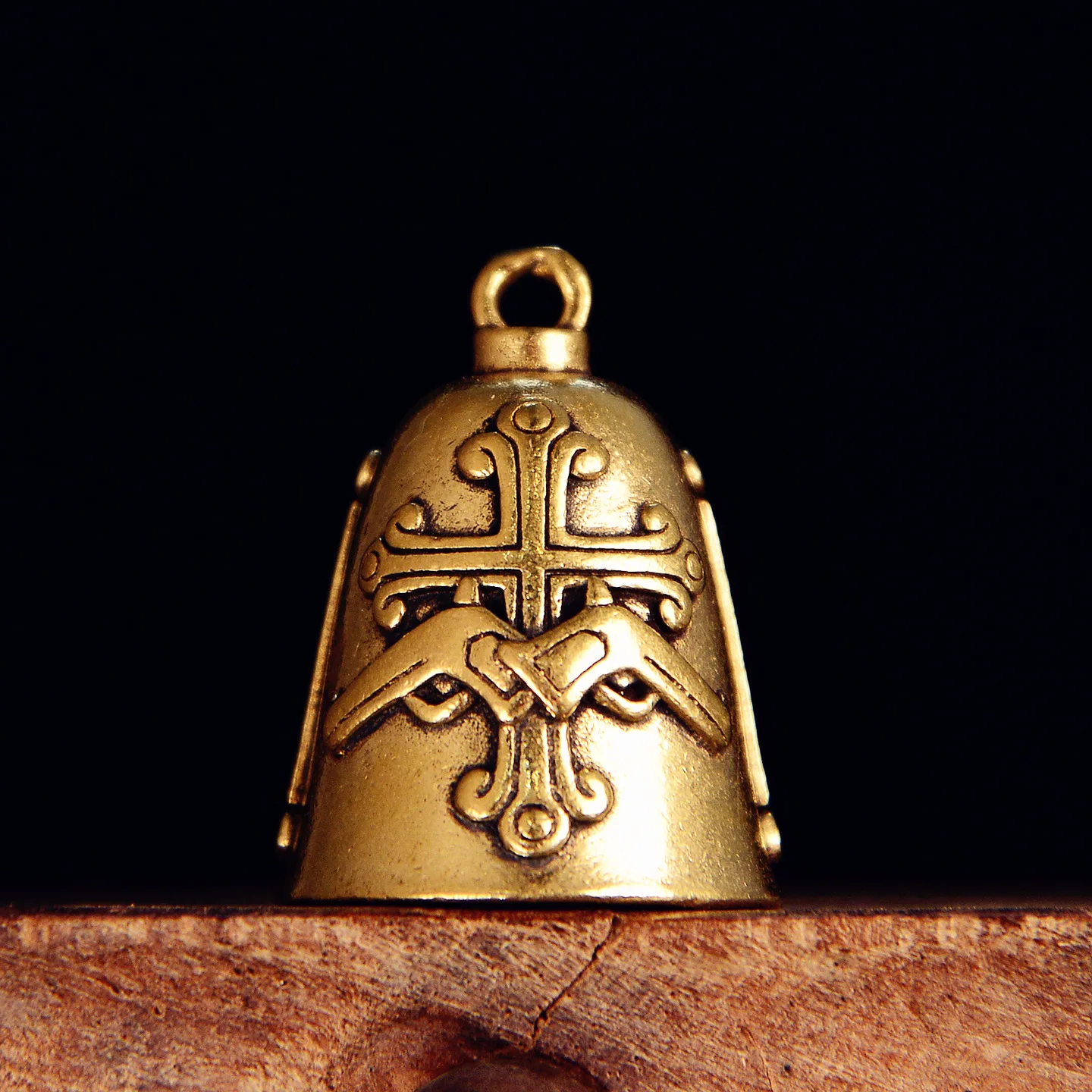 Retro Brass Orthodox Cross Biker Gremlin Bell Motorcycle Keychain Pendants Lucky Hangings Jewelry Accessories DIY Decorations
